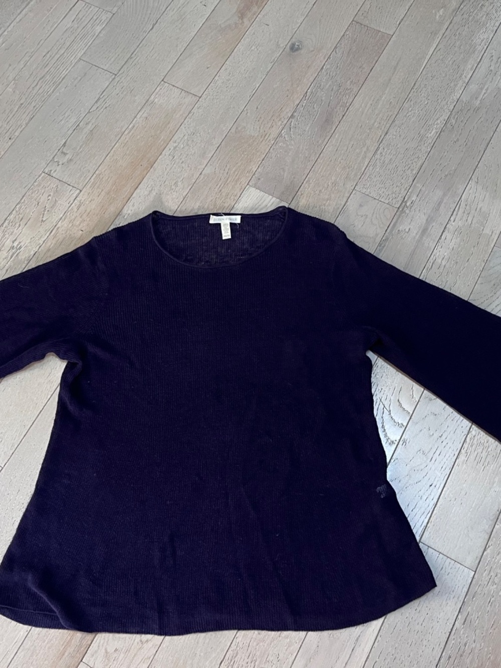 Eileen Fisher Tunic Sweater Size XS Sheer Organic Linen Purple Bell 3/4 Sleeve